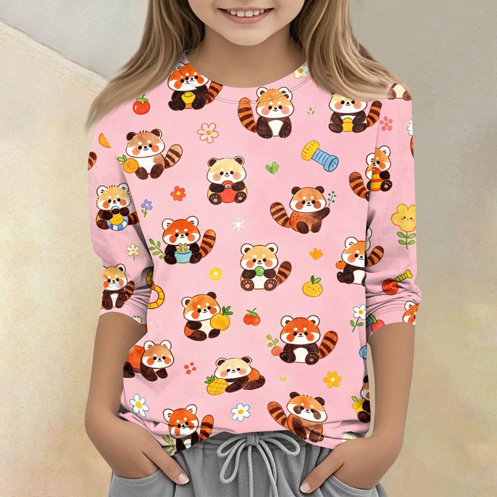 Kids Animal Print Crewneck 3/4 Sleeve Casual T-Shirt Soft Lightweight Fabric Comfortable Fit for Everyday Wear