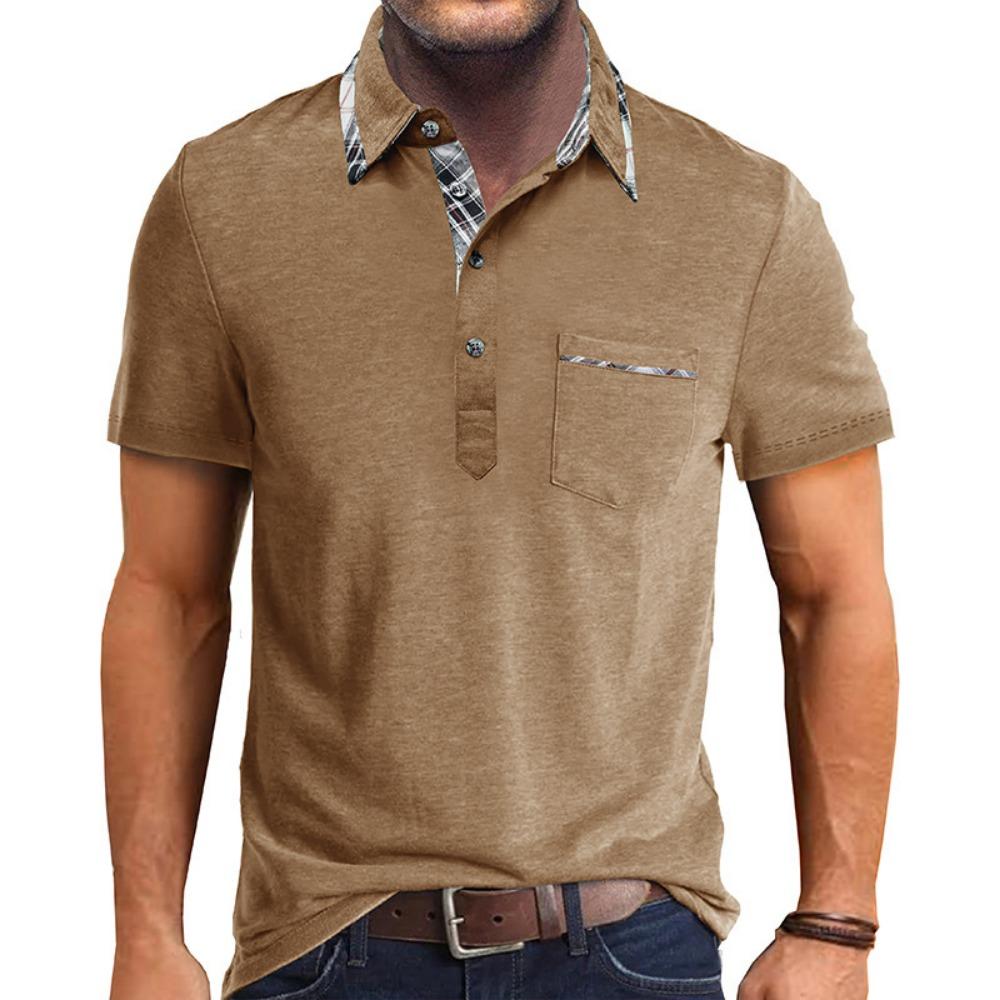 2026 Summer Collar Casual T-shirt Short Sleeved Top Plaid Polo Shirt Fashionable Men's Clothing