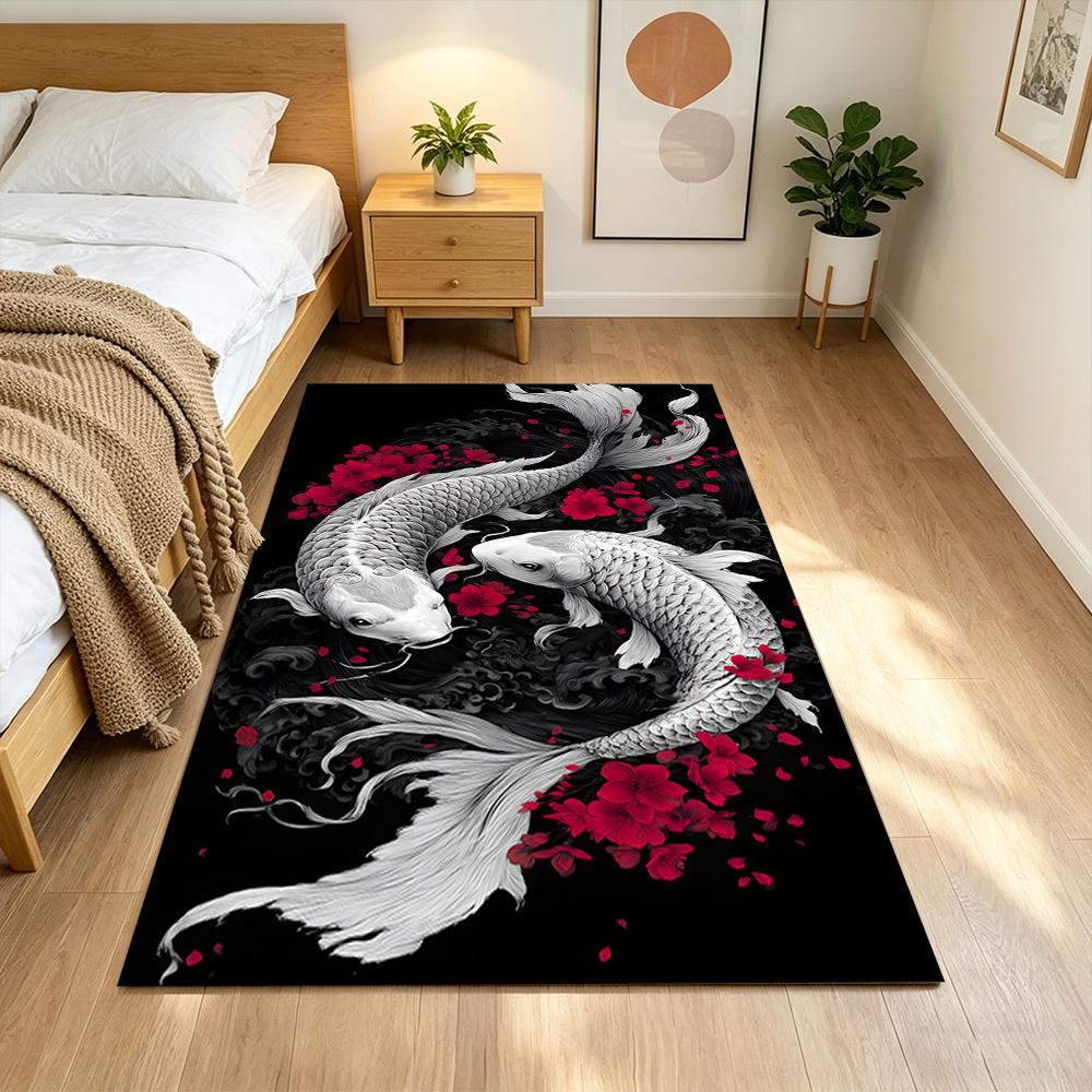 Koi-Fische und Kirschblüten Rutschfester Heimteppich Design für Wohnzimmer Schlafzimmer Büro Dekor Geschenk mit Lebendigem Muster und Bequem