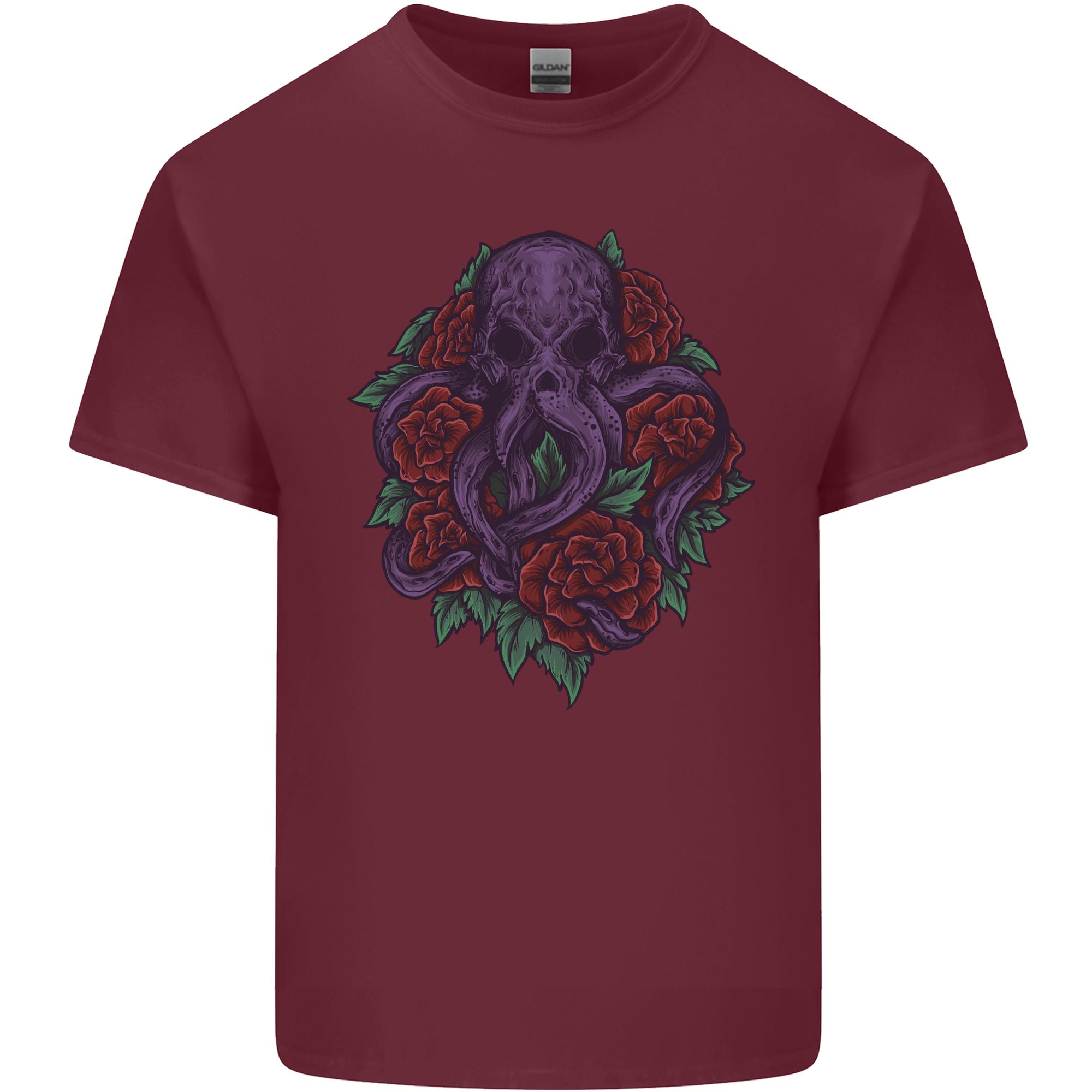Octopus Skull Cthulhu Kraken With Roses Unisexs Light Cotton TShirt S