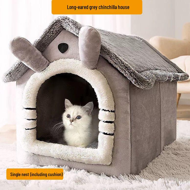 Removable & Washable Pet Villa: Cozy Enclosed Bed for Cats & Dogs, Warm All-Season Comfort