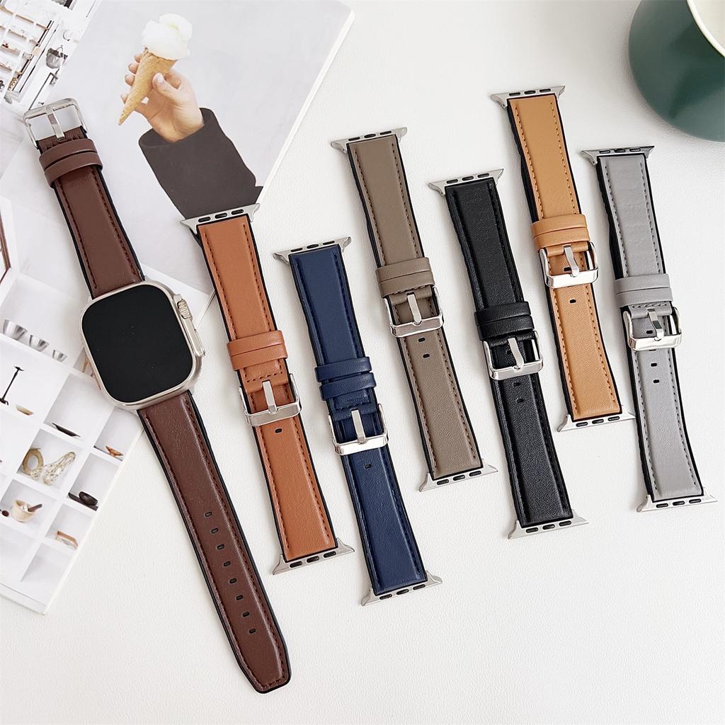 Watch Band for Apple Watch Series 10 Ultra 9 8 7 SE 6 5 4 3 2 1 46mm 49mm 45mm 44mm 42mm Napa Texture PU Covered Silicone Strap