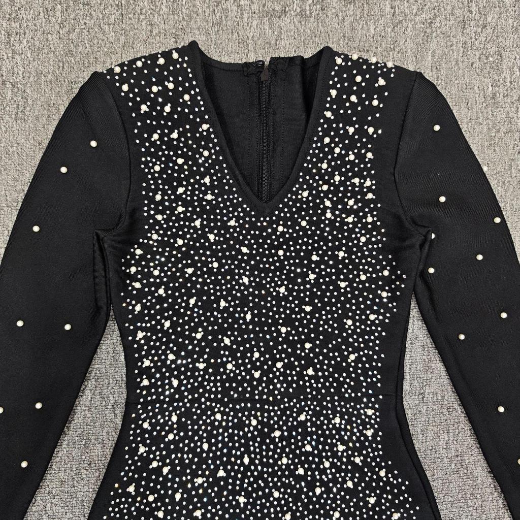 Cross-Border Bandage Dress: Sexy Deep V Beaded Rhinestone Evening Gown for Women