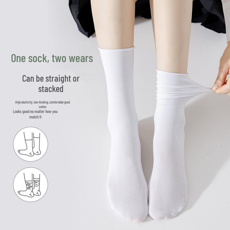 White Women's Summer Thin Mid-Calf Socks - Trendy Cotton Pile, Ice, and Loafer Styles