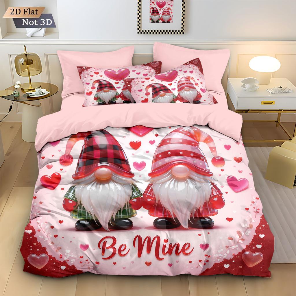 3pcs Valentine's Day romantic pink love goblin print coreless down duvet cover set multi size bedroom bedding holiday decoration
