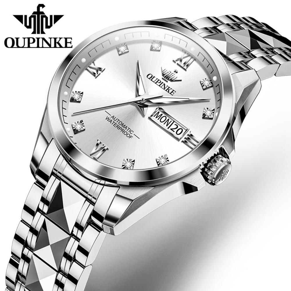 OUPINKE Women's Watch Luxury Automatic Diamond Scale Mechanical Fashion Clock Dual Calendar Waterproof Watch For Women 3262
