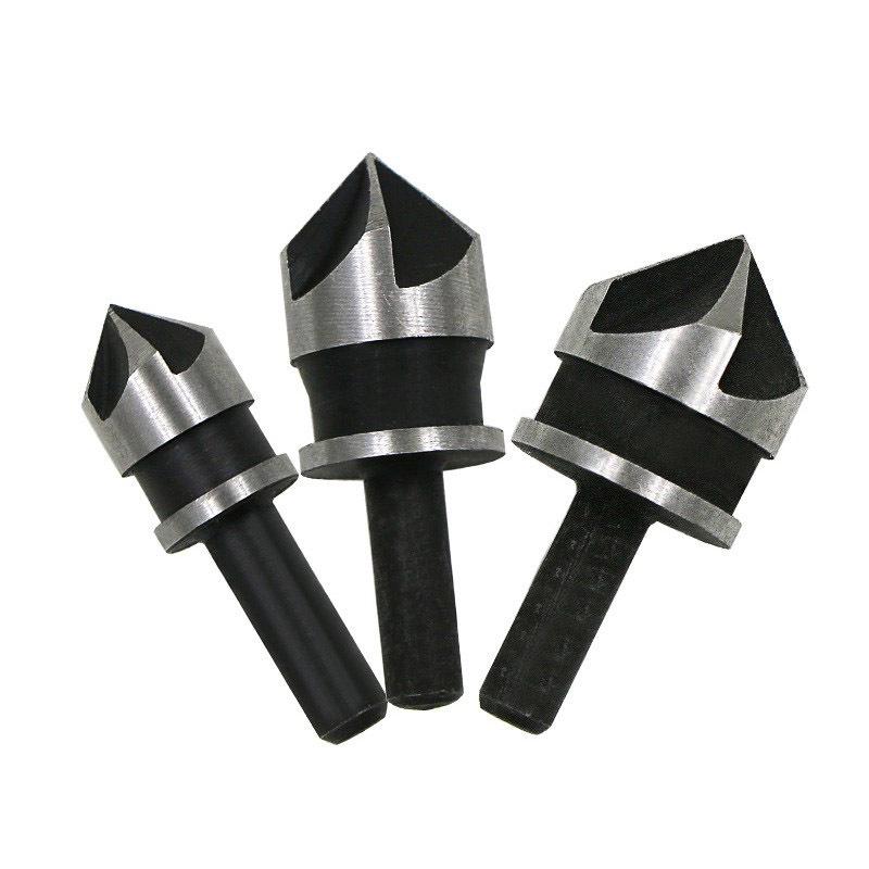 Carbon Steel Hex Shank Countersink Bit Set: 90° Five-Flute, 3-Piece (12/16/19mm) Chamfering & Deburring Tool for Woodworking