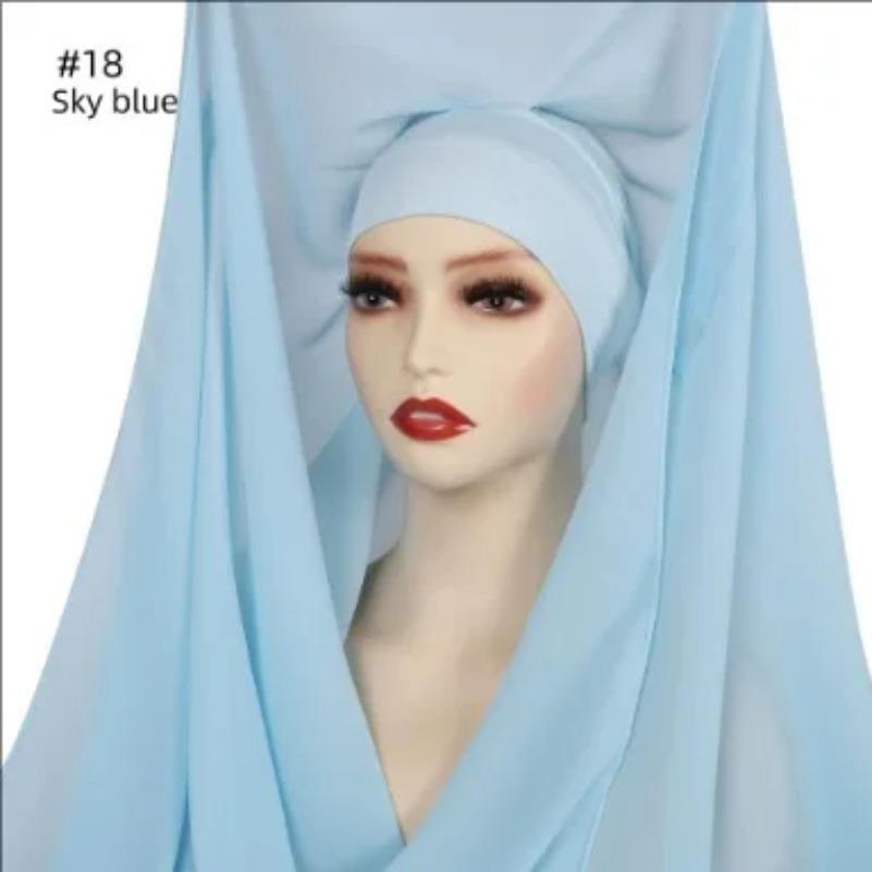 Instant Chiffon Hijab With Built In Magnet Buckle Solid Color Woman Muslim Hijab Scarf Soft Islam Turban Fashion Headband Shawl
