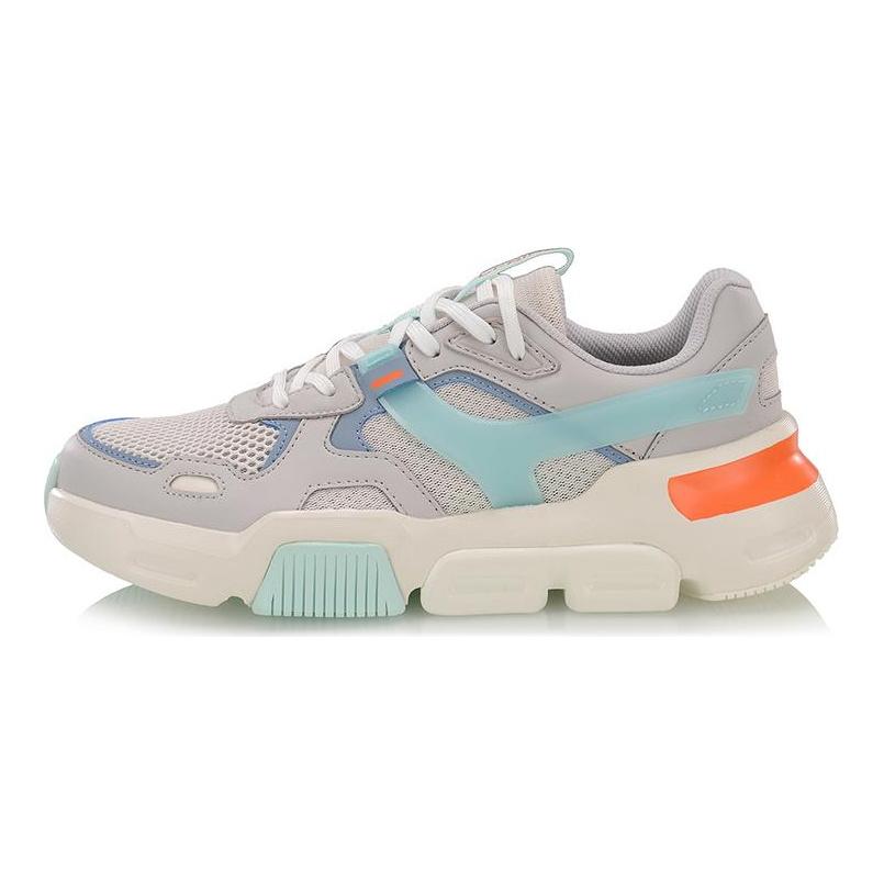 Li Ning Mark Cushioning Slip Resistant Abrasion Resistant Low top Sports Casual Shoes Women's Gray Blue AGLP048-4