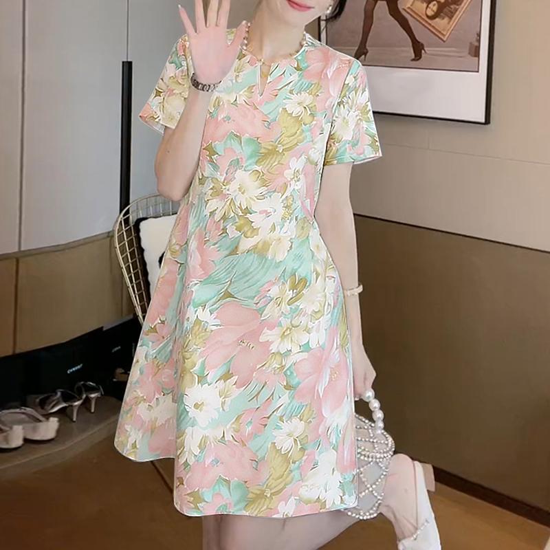 ZANZEA Women Casual Round Neck Short Sleeve Floral Print Dress