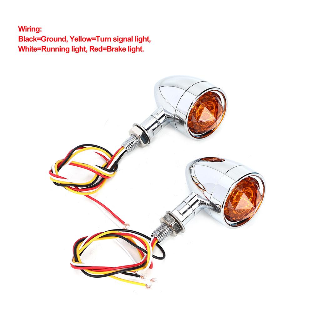 Motorcycle Dual Flashing Light Amber Red Running Turn Signal Brake Lamp Chrome Shell Yellow Lens