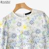 ZANZEA Women Casual Round Neck 3/4 Sleeve Loose Floral Blouse