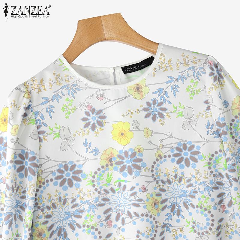 ZANZEA Women Casual Round Neck 3/4 Sleeve Loose Floral Blouse