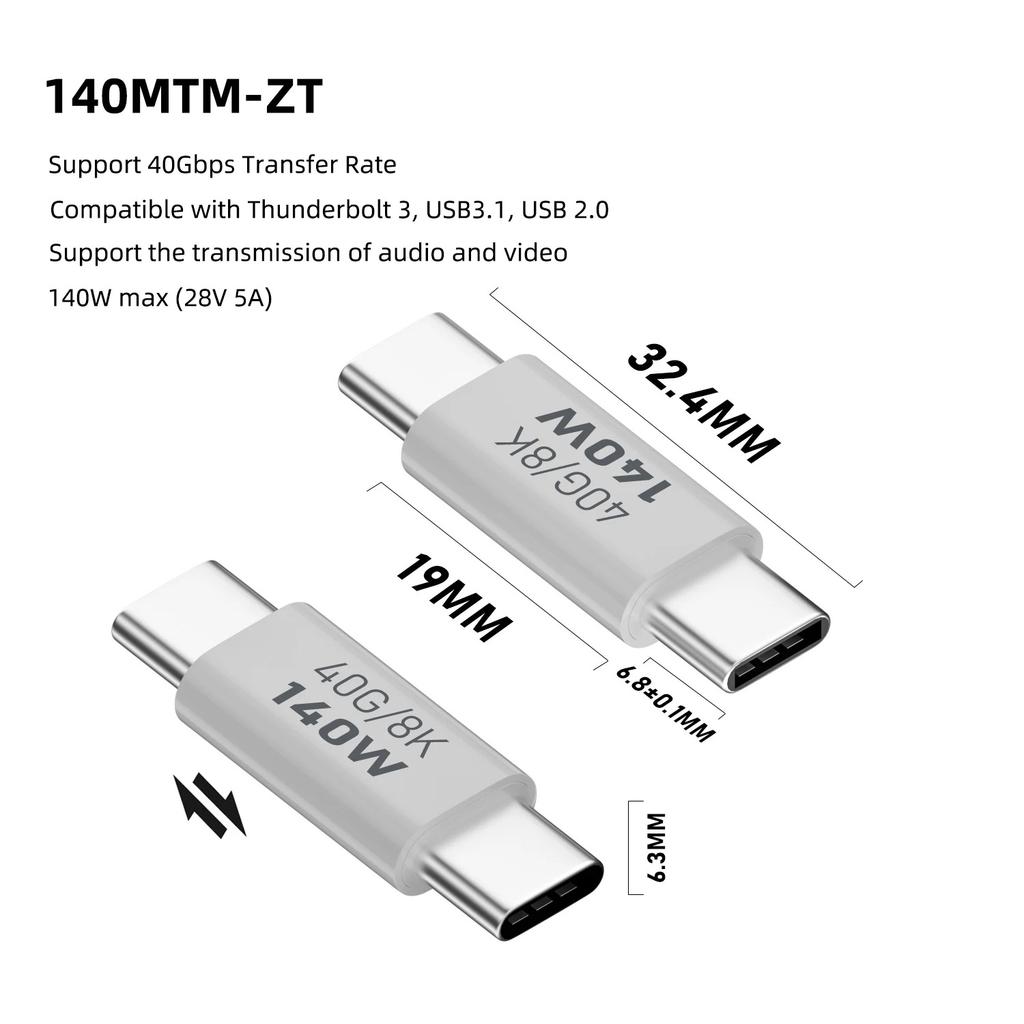 PD140W USB4.0 Type C to USB C Fast Charging Adapter Converter 40Gbps Data Sync Connector 8K@60Hz USB C OTG Adapter for MacBook