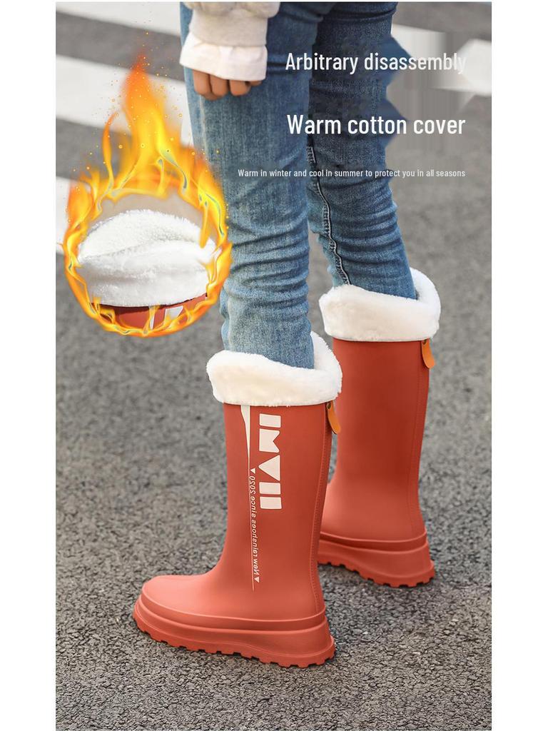 Korean Style Women's High Tube Waterproof Rain Boots - Non-Slip, Warm, Velvet-Lined Rubber Shoes for Outdoors