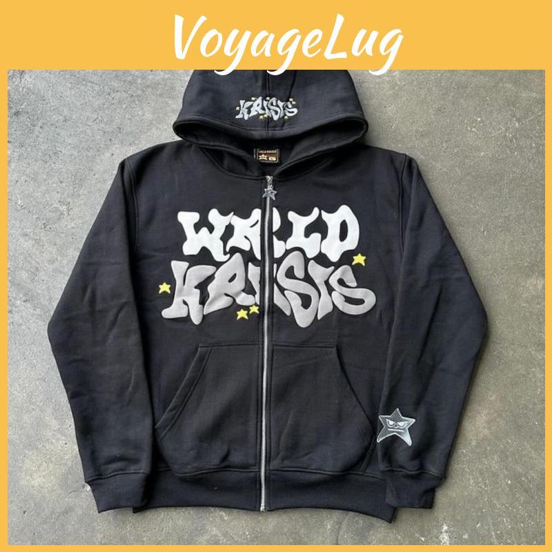 Street Fashion High Colorful Harajuku Letter Print Oversized Hoodie Men Y2k Casual Loose Street Hiphop Zipper Sweatshirt Women