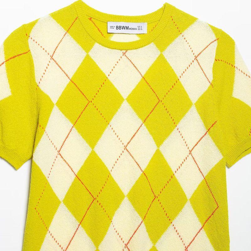 Kaslead New Arrival Women's Clothing Fashion Style Fashion Minimalist Diamond Pattern Knitting Tops 9598070