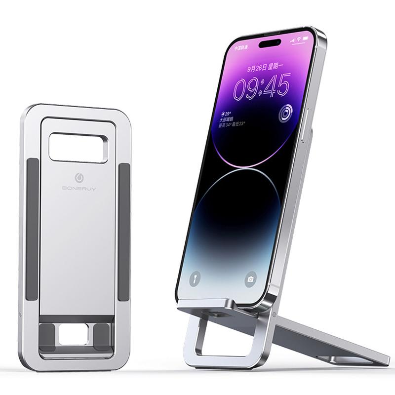 

BONERUY T6 Cell Phone Stand Foldable Aluminum Adjustable Phone Tablet Holder Cradle Dock for Desk Travel Silver