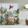 Tropical Plant Flamingo Shower Curtains Green Leaves Waterproof Polyester Fabric Home Decoration Bath Screen Bathroom Accessorie