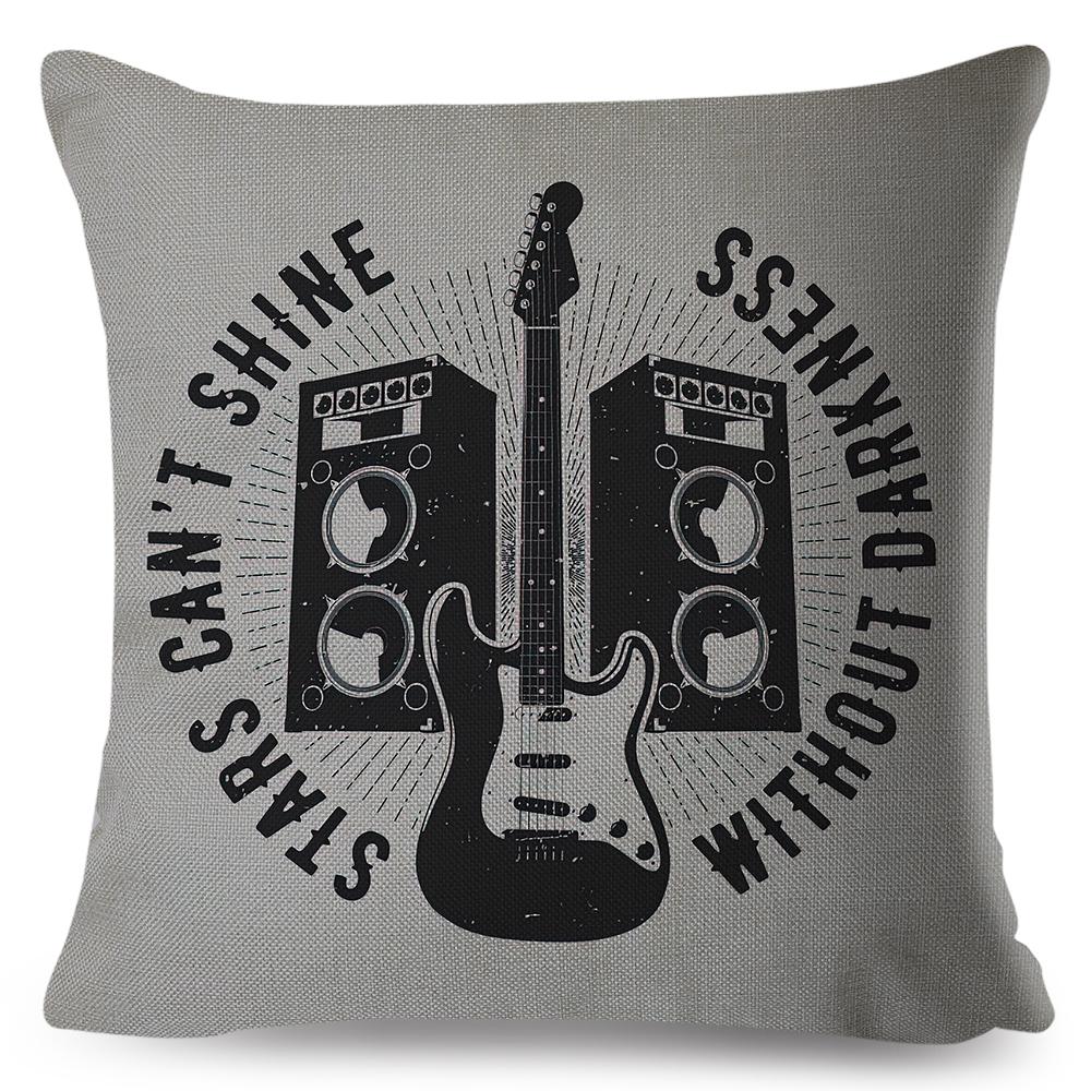 Retro Microphone Guitar Design Cushion Cover Double Sided Soft Polyester Home Decor Pillow Case