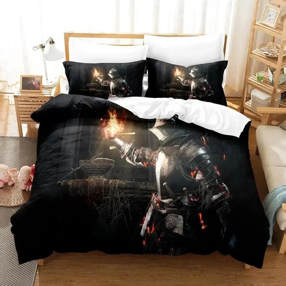 Dark Souls 3 Ložní souprava Jednolůžko Dvojlůžko Plná Velikost Queen King Ložní souprava Dospělý Dítě Ložnice Přikrývka Sady 3D Tisk Anime Prostěradlo