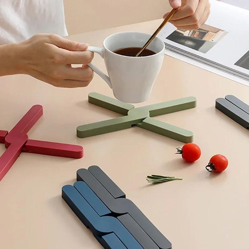 Silikon Hitzebeständiges Pad Faltbar Rutschfest Topf Pfannenmatte Tischset Geschirrteller Kreuzhalter Untersetzer Topfuntersetzer Küchenmatten