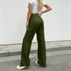 Women Casual Wide Leg Cargo Pants Elastic Waist Drawstring Pockets Long Trousers Lightweight Comfortable Fit
