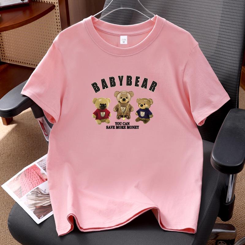 Unisex American Style Bear Print Cotton Casual T-shirt