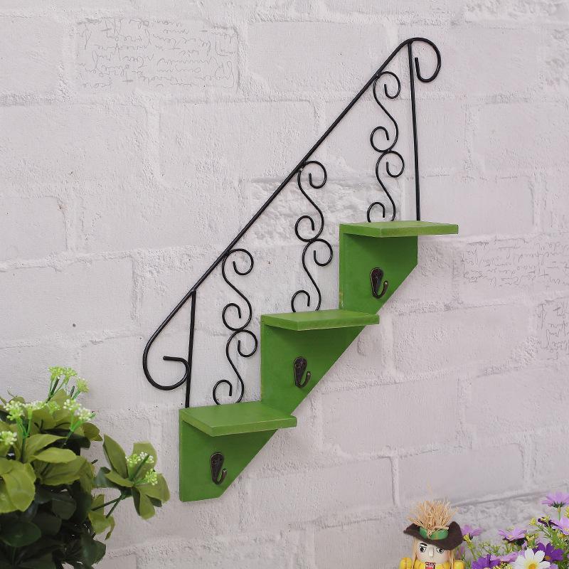 Wooden Rack Staircase Storage Retro Style Flower Shelf Wall Mounted Ladder Racks Hooks