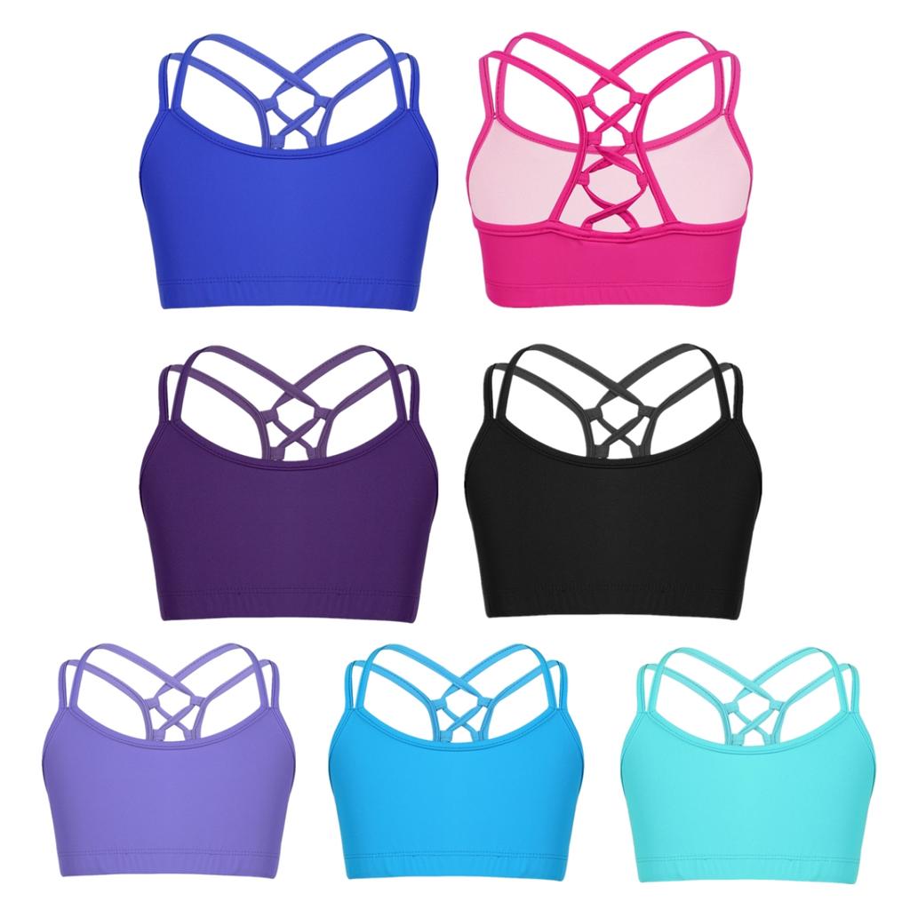 Fete mari Bretele încrucișate în spatele scenei Sutien de performanță Balet Dans Antrenament de sală antrenament Crop Top