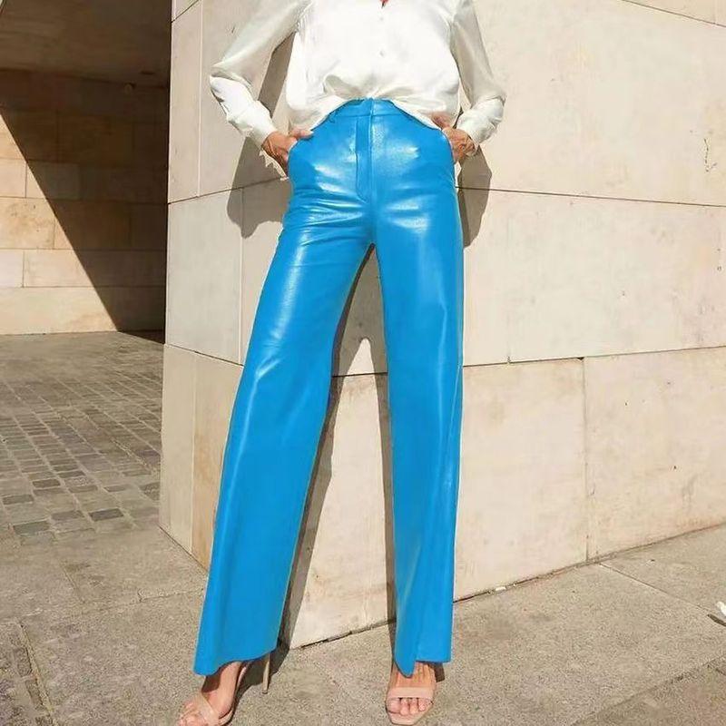 Fashion Wind Autumn New Arrival Fashion High Elastic Casual Wide Leg PU Leather Pants Fashion Pu Casual Pants