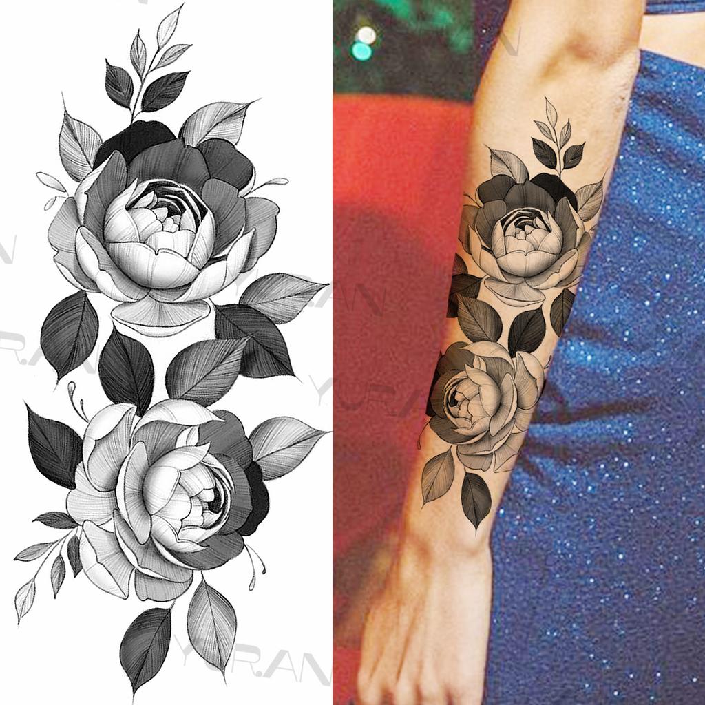 Large Colorful Rose Flower Temporary Tattoos For Girls Women Anchor Fake Gemstone Pendant Tattoo Paste Arm Body Tatoos Creative