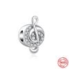 Bracelet Perles Charms Note de Musique Guitare Piano Cœur en Argent Sterling 925 Bijoux DIY pour Femmes