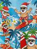 Hawaiian Casual Short-Sleeve Shirt with a Surfing Santa Claus Print