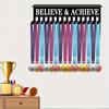 Metal Wall-Mounted Trophy & Medal Display Rack With "Believe Achieve" Motivational Sign Multi-Hook For Awards, Keys, Ribbons