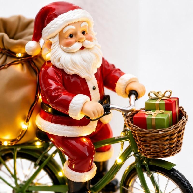 Clear Acrylic Santa Riding a Bike Paper Towel Stand, Integrated No-Assembly Construction with Colorful Christmas Artwork for Dining Tables and Party