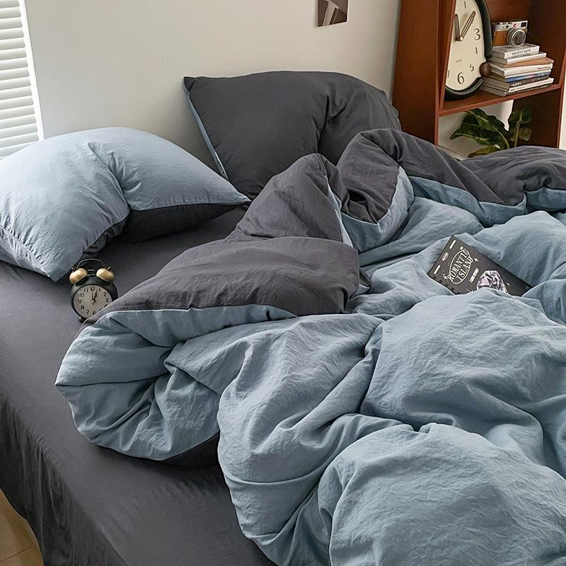 Super Soft Bed 4Pcs Set, Pure Washed Cotton Quilt Cover, Bed Sheet Full Quilt Cover, Bed Hat Student Three 4-Piece Set