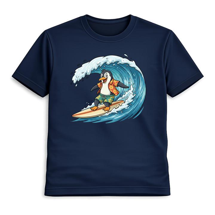 Surfing Penguin Graphic T-Shirt Cute Beach Summer Surf Unisex Tee 4XL