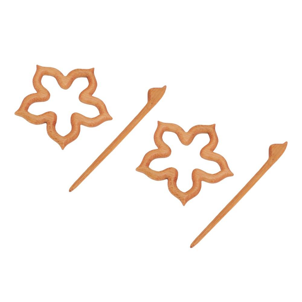 2pcs Handmade Wooden Brooch Pins Vintage Style Scarf Buckle Brooch Wooden Flower Brooch  For Sweater