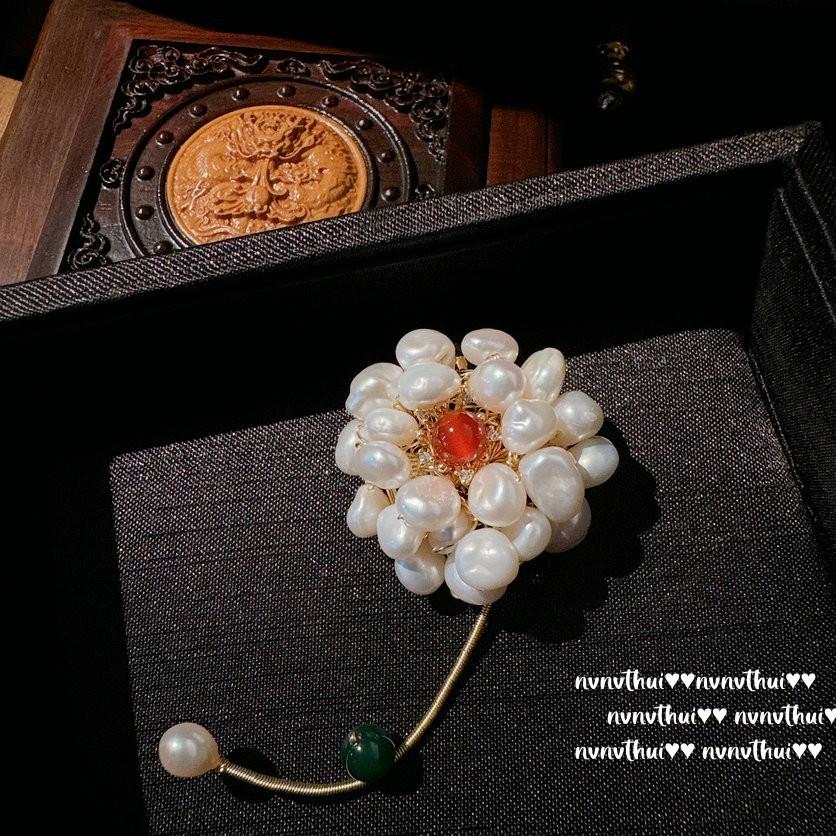 Light Petal Concubine Peony Flower Jewel Brooch, Tahiti, Deep Sea Bead Calla Lily Pearl Flower Brooch