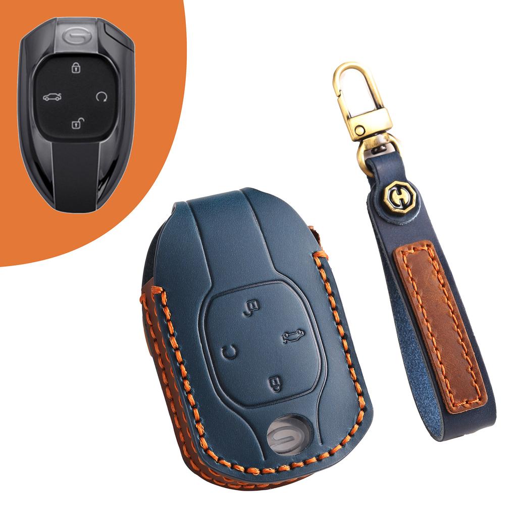 Top Grain Leather Key Cover for GAC Motor M8 Master/GS8 - Full Protection Anti-Scratch Case w/ Leather Strap