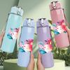 1PC Boho Mixed Flower Bouquet Print 750ml Color Plastic Sports Water Bottle Leakproof Flip Straw Lid Suitable for Sports Office Home Use
