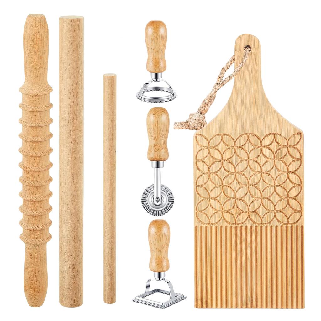 Gnocchi Pastas Tool Set with Wood Board and Ravioli Stamp Gnocchi Making Tool Perfect for Crafting Handmade Pastas