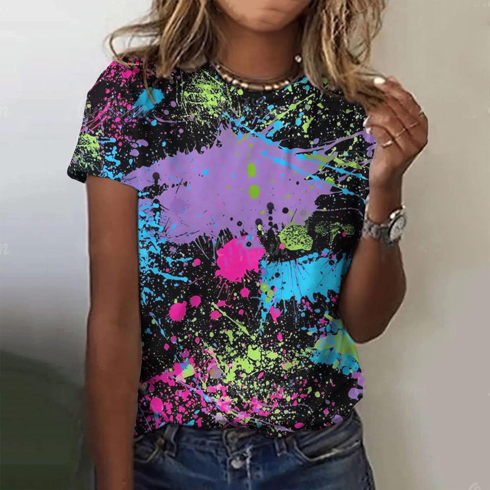 Watercolor Contrast 3D Print T-Shirts Women's O-Neck Casual Short Sleeve T Shirt Streetwear Harajuku Y2k Tee Top Female Clothing