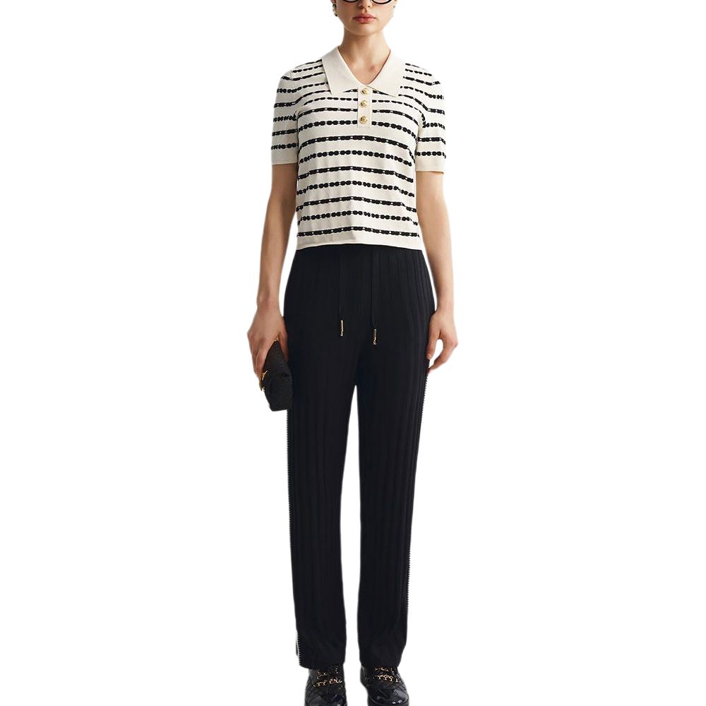 Karl Lagerfeld Trendy Outing Party Light Luxury Striped Short Sleeve Sweater Women Tops Black White M22E2333