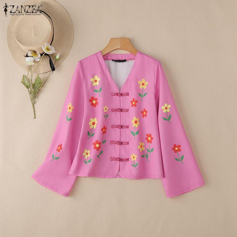 ZANZEA Women V-Neck Casual Long Sleeve Floral Print Blouse