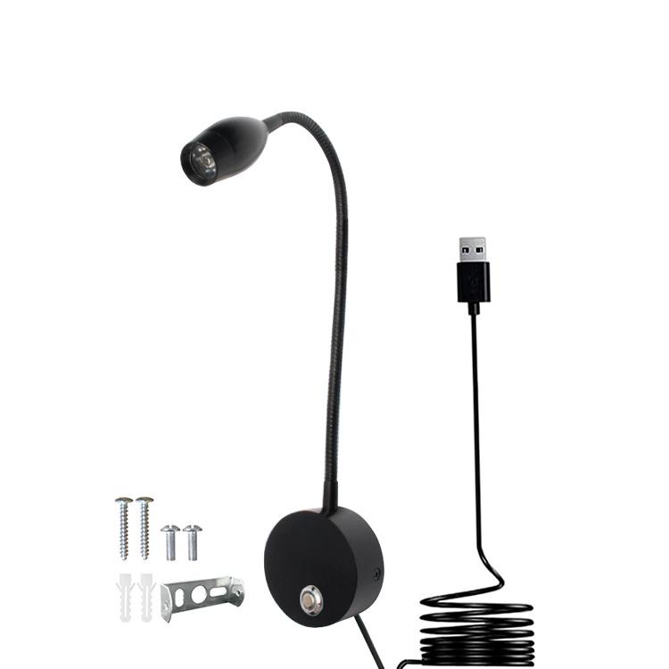 3W LED Gooseneck Wall Light with Touch Dimming for Bedside and Hotel Reading