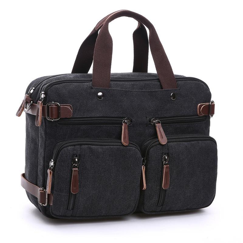 Retro forretningskoffert for menn Enkel ensfarget Crossbody-veske Fritidsreiseveske Multifunksjonell lerretsveske Kan håndholdt enkel og dobbel skulder