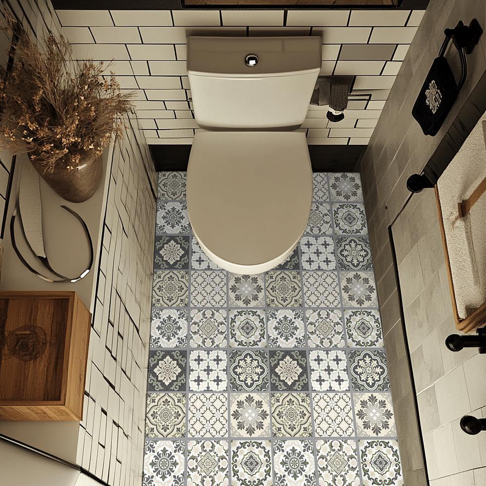 Waterproof PVC Tile Stickers for Kitchen Bathroom Waterprrof Wall Tiles Square with Flower Pattern Floral 100x100mm 36pcs/set