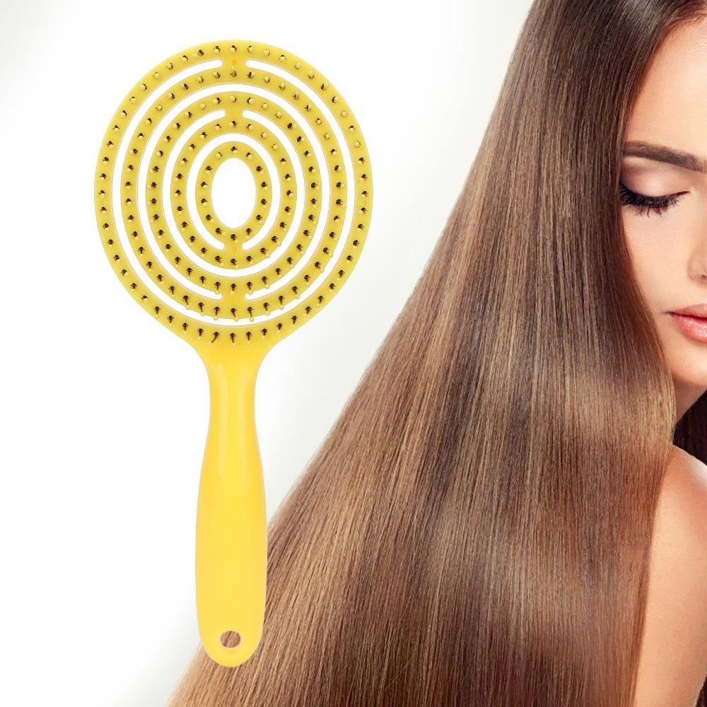 Round Head Hair Straightening Comb Super Soft Glides Vented Detangling Hair Brush For Curly Hair